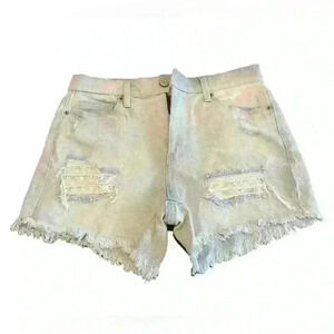 Mudd Women’s Hi-Rise Midi Flx Stretch light blue denim distressed shorts Size 5